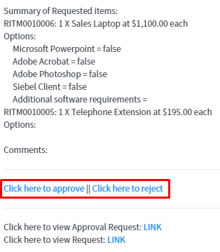  One-click approval links in SNow notification email 