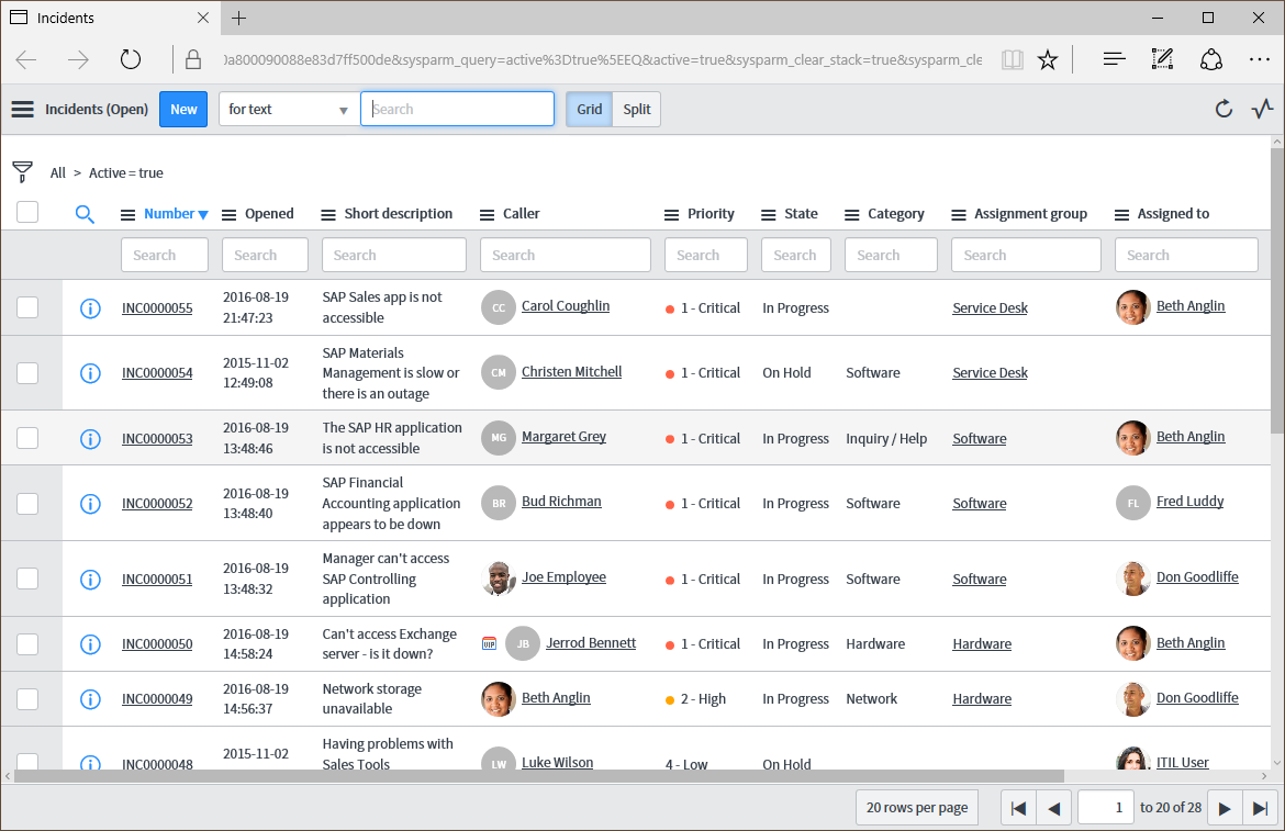   ServiceNow content frame without banner or application navigator  