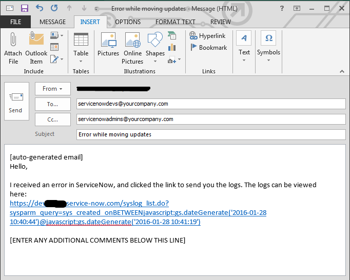  ServiceNow Log Link in Email 