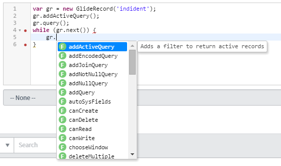  ServiceNow Geneva Code Editor Intellisense Code Completion 