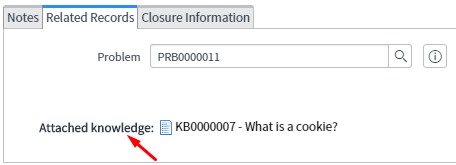  Attached Knowledge Related Record Field on Incident or Problem Form 