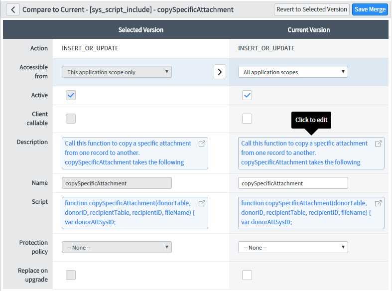  ServiceNow new merging compare tool 